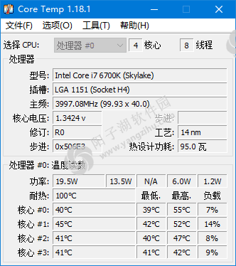 Core Temp v1.20 多语便携版-监测和显示CPU温度插图